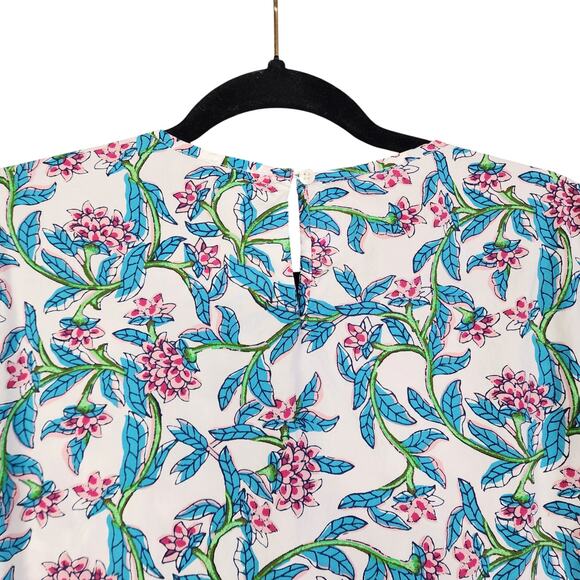 J Crew Factory Womens Puff Sleeve Top Size Large Floral Print Smocked Cotton - Picture 6 of 11